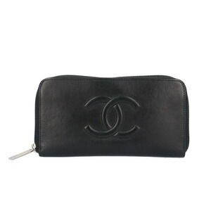 CHANEL Authentic Black Leather Logo Wallet